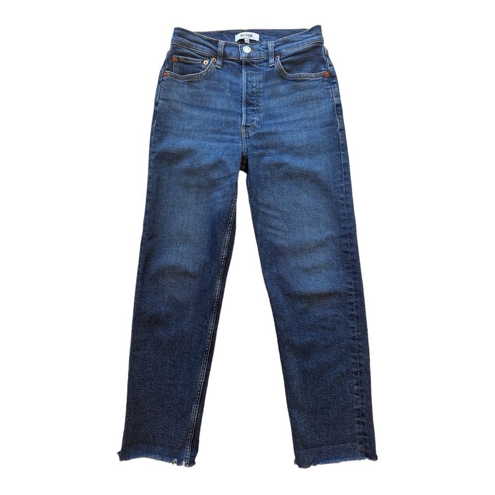Re/Done 70s High-Rise Stove Pipe Comfort Stretch Raw Hem Denim Jeans Size 26 - Picture 15 of 15